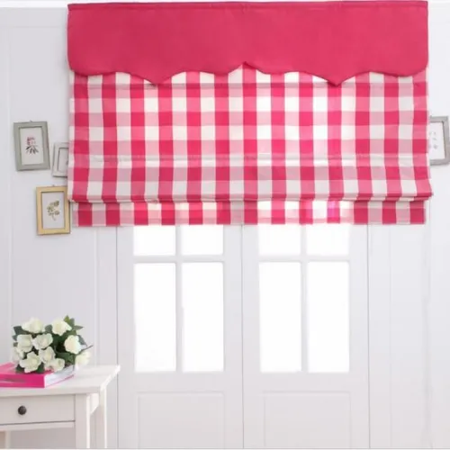 Plaid Print Polyester Cotton Roman Shade In Red