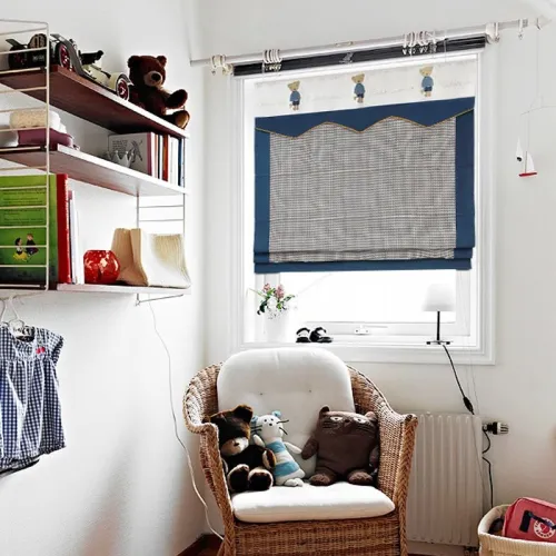 Houndstooth Polyester Cotton Roman Shade In Blue