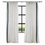 AMARA Polyester Linen Curtain Drapery With Decorative Trim Custom Sold Per Pair