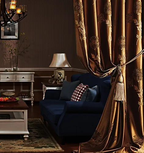 Heavy Weight Polyester Brown Flower Jacquard Curtain Drapery CLARA