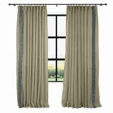 AMARA Polyester Linen Curtain Drapery With Decorative Trim Custom Sold Per Pair