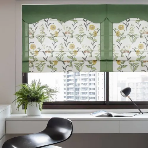 Print Polyester Roman Shade In Green