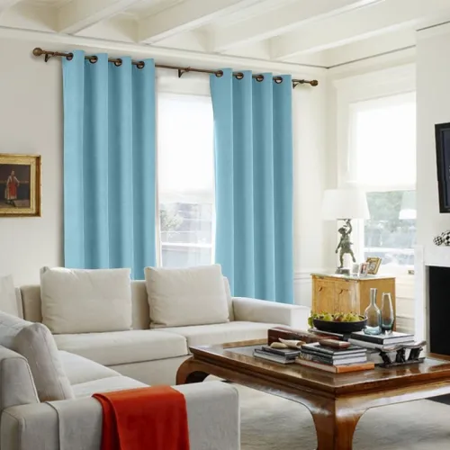 CUSTOM Kante Sky Blue Polyester Cotton Drapery With Lining Curtains
