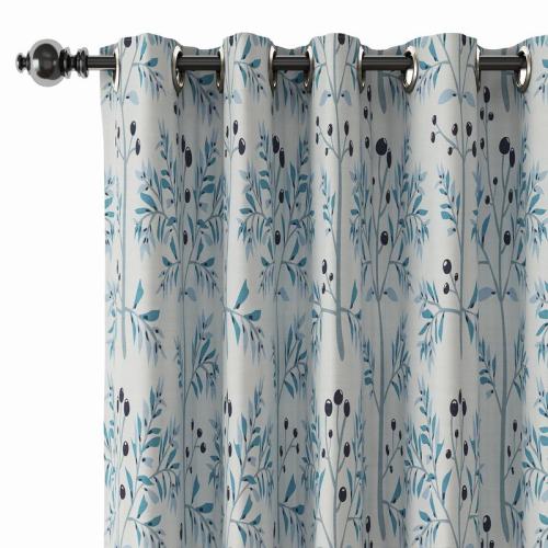 Floral Print Polyester Linen Curtain Drapery with Privacy Blackout Thermal Lining CASSANDRA