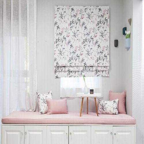 Print Polyester Roman Shade In Grey