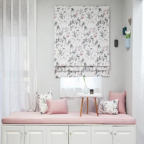 Print Polyester Roman Shade In Grey