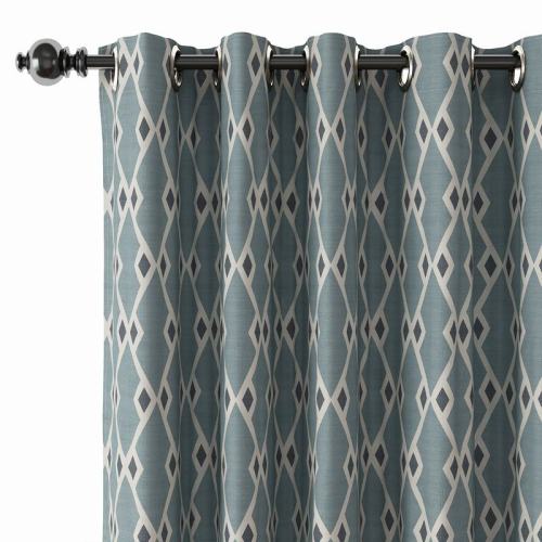 Geometric Print Polyester Linen Curtain Drapery with Privacy Blackout Thermal Lining COLE