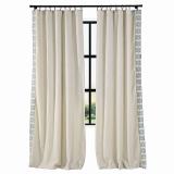 AMARA Polyester Linen Curtain Drapery With Decorative Trim Custom Sold Per Pair
