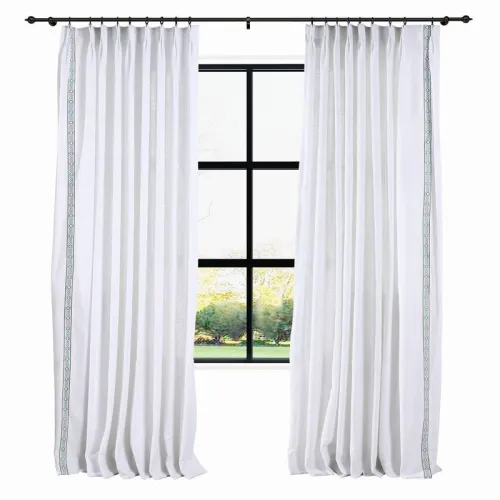 AMARA Polyester Linen Curtain Drapery With Decorative Trim Custom Sold Per Pair