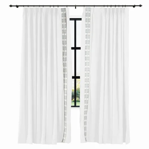 AMARA Polyester Linen Curtain Drapery With Decorative Trim Custom Sold Per Pair