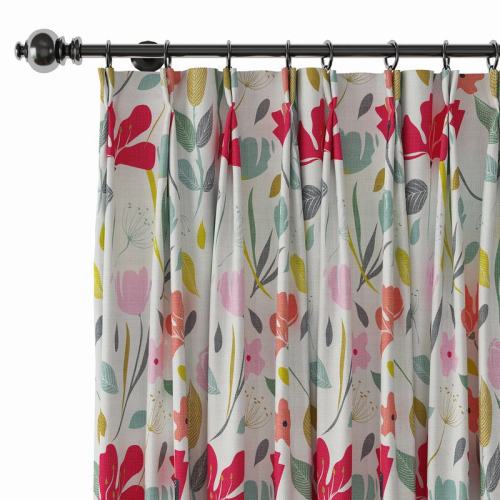 Floral Print Polyester Linen Curtain Drapery with Privacy Blackout Thermal Lining BRENT