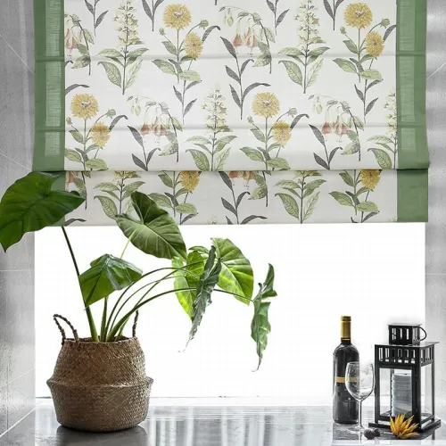 Print Polyester Roman Shade In Green