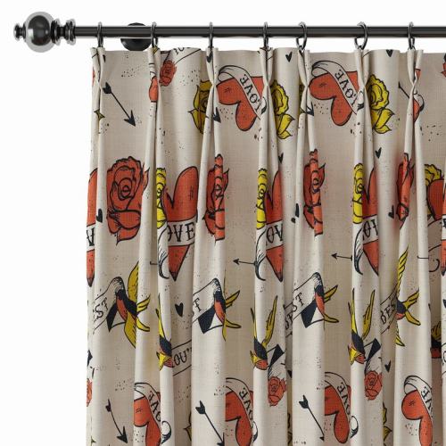 Love Print Polyester Linen Curtain Drapery with Privacy Blackout Thermal Lining CHERYL