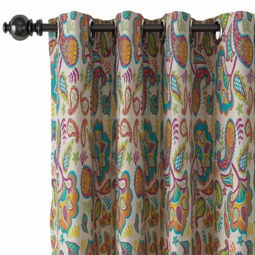 Paisley Print Polyester Linen Curtain Drapery with Privacy Blackout Thermal Lining ABBY