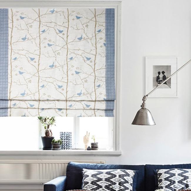 Print Cotton Polyester Linen Roman Shade In Blue