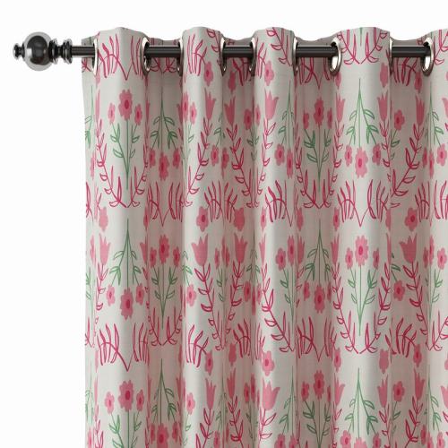 Floral Print Polyester Linen Curtain Drapery with Privacy Blackout Thermal Lining CATHY