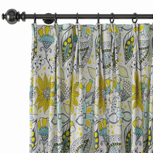 Paisley Floral Print Polyester Linen Curtain Drapery with Privacy Blackout Thermal Lining AIMEE