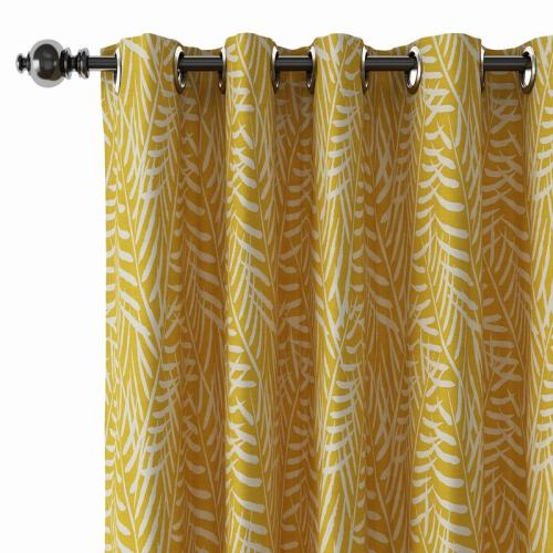 Nature Print Polyester Linen Curtain Drapery with Privacy Blackout Thermal Lining CANDICE