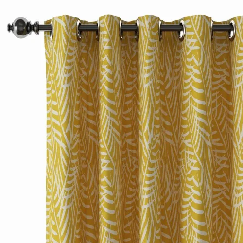 Nature Print Polyester Linen Curtain Drapery with Privacy Blackout Thermal Lining CANDICE