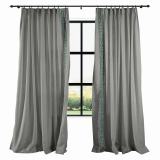 AMARA Polyester Linen Curtain Drapery With Decorative Trim Custom Sold Per Pair