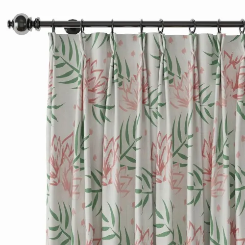 Nature Print Polyester Linen Curtain Drapery with Privacy Blackout Thermal Lining CHENEY