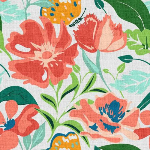 Floral Print Polyester Linen Curtain Drapery with Privacy Blackout Thermal Lining BRIANNA