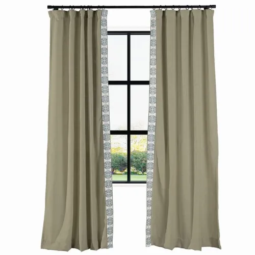 AMARA Polyester Linen Curtain Drapery With Decorative Trim Custom Sold Per Pair