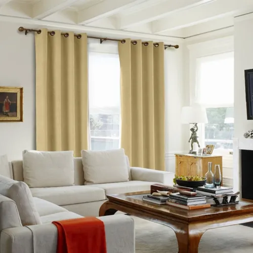 CUSTOM Kante Light Brown Polyester Cotton Drapery With Lining Curtains