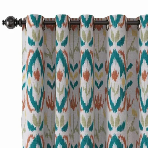 Ethnic Print Polyester Linen Curtain Drapery with Privacy Blackout Thermal Lining ANGELIA