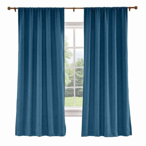 CUSTOM Liz Navy Blue Polyester Linen Curtain Drapery with Lined