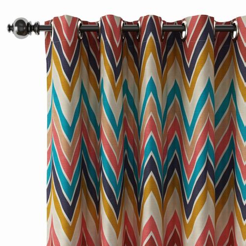 Abstract Print Polyester Linen Curtain Drapery with Privacy Blackout Thermal Lining BARBARA