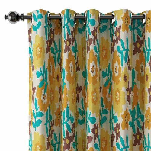 Floral Print Polyester Linen Curtain Drapery with Privacy Blackout Thermal Lining BECKY