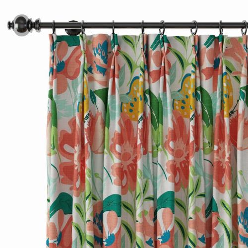 Floral Print Polyester Linen Curtain Drapery with Privacy Blackout Thermal Lining BRIANNA