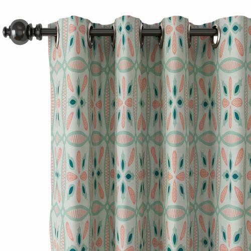 Geometric Print Polyester Linen Curtain Drapery with Privacy Blackout Thermal Lining ADELINE