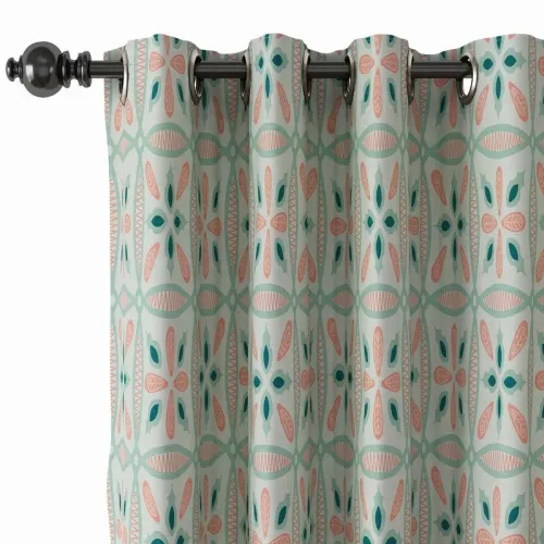 Geometric Print Polyester Linen Curtain Drapery with Privacy Blackout Thermal Lining ADELINE