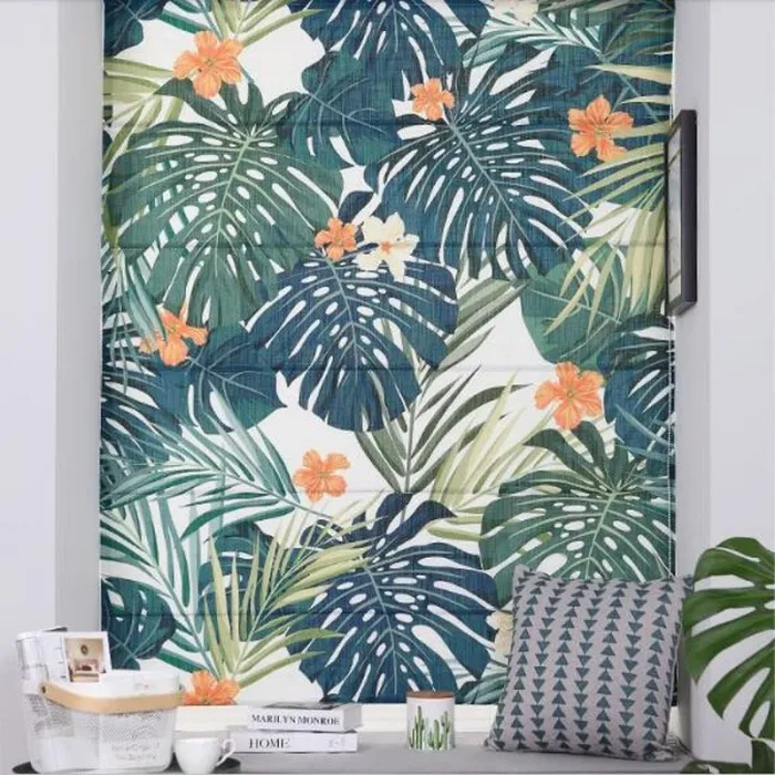 Print Polyester Cotton Roman Shade In Navy