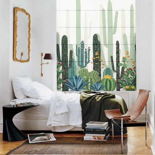 Print Polyester Roman Shade In Green