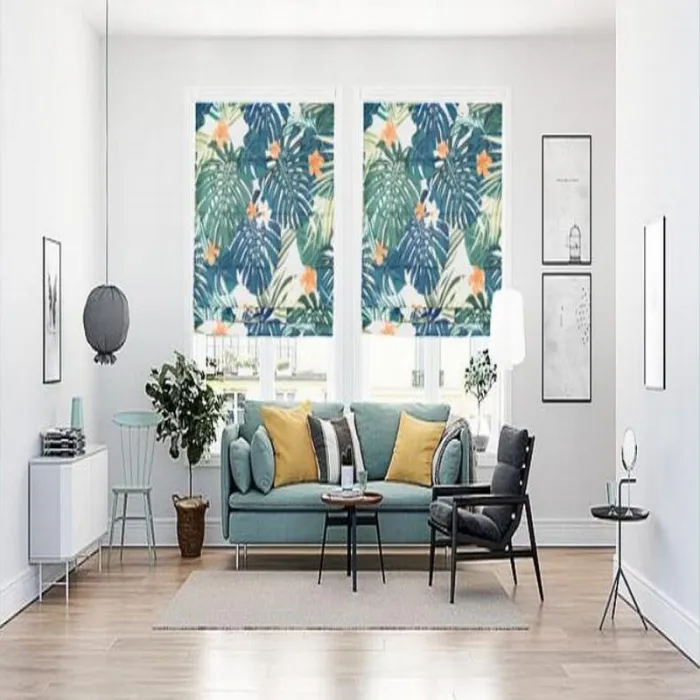 Print Polyester Cotton Roman Shade In Navy