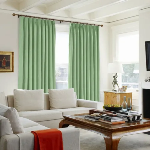 CUSTOM Kante Grass Green Polyester Cotton Drapery With Lining Curtains