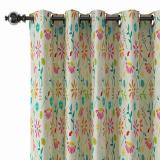 Floral Print Polyester Linen Curtain Drapery with Privacy Blackout Thermal Lining CASSIE