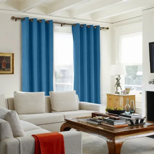 CUSTOM Kante Blue Polyester Cotton Drapery With Lining Curtains