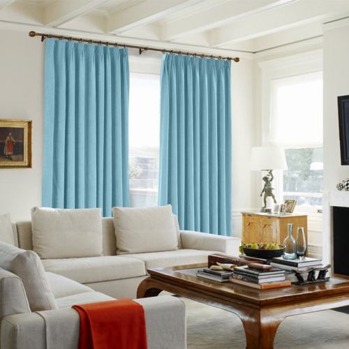 CUSTOM Kante Sky Blue Polyester Cotton Drapery With Lining Curtains