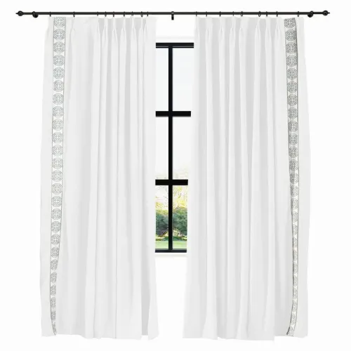 AMARA Polyester Linen Curtain Drapery With Decorative Trim Custom Sold Per Pair