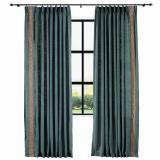 AMARA Polyester Linen Curtain Drapery With Decorative Trim Custom Sold Per Pair