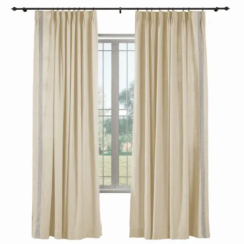 AMARA Polyester Linen Curtain Drapery With Decorative Trim Custom Sold Per Pair