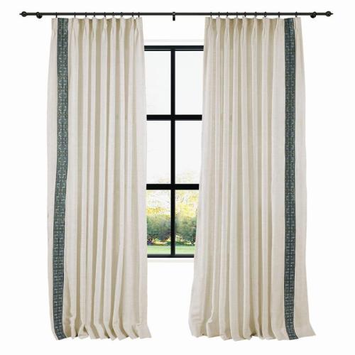 所有描述AMARA Polyester Linen Curtain Drapery With Decorative Trim Custom Sold Per Pair