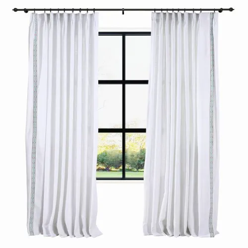 AMARA Polyester Linen Curtain Drapery With Decorative Trim Custom Sold Per Pair