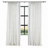 AMARA Polyester Linen Curtain Drapery With Decorative Trim Custom Sold Per Pair