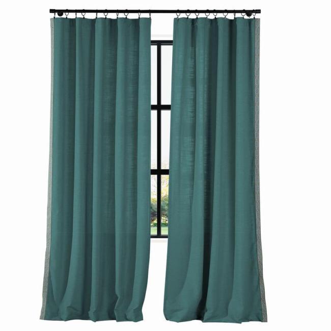 AMARA Polyester Linen Curtain Drapery With Decorative Trim Custom Sold Per Pair