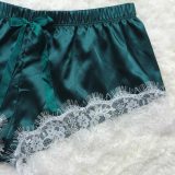 Satin Pajamas Set Lace Trim Pijama Short Pant Sexy Cami Bridal Sleepwear Sets For Women